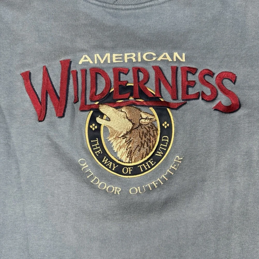 Vtg Wolf Sweatshirt Blue Pullover XL Great American‎ Wilderness Lakes Timbers